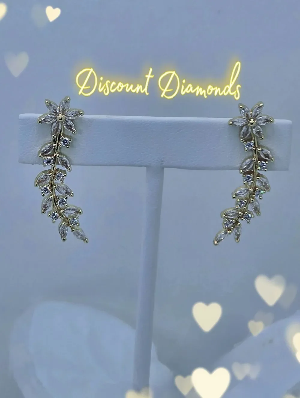 Clear White Moisanitte Ear Climber Earrings on 18K Yellow Gold over 925 Silver